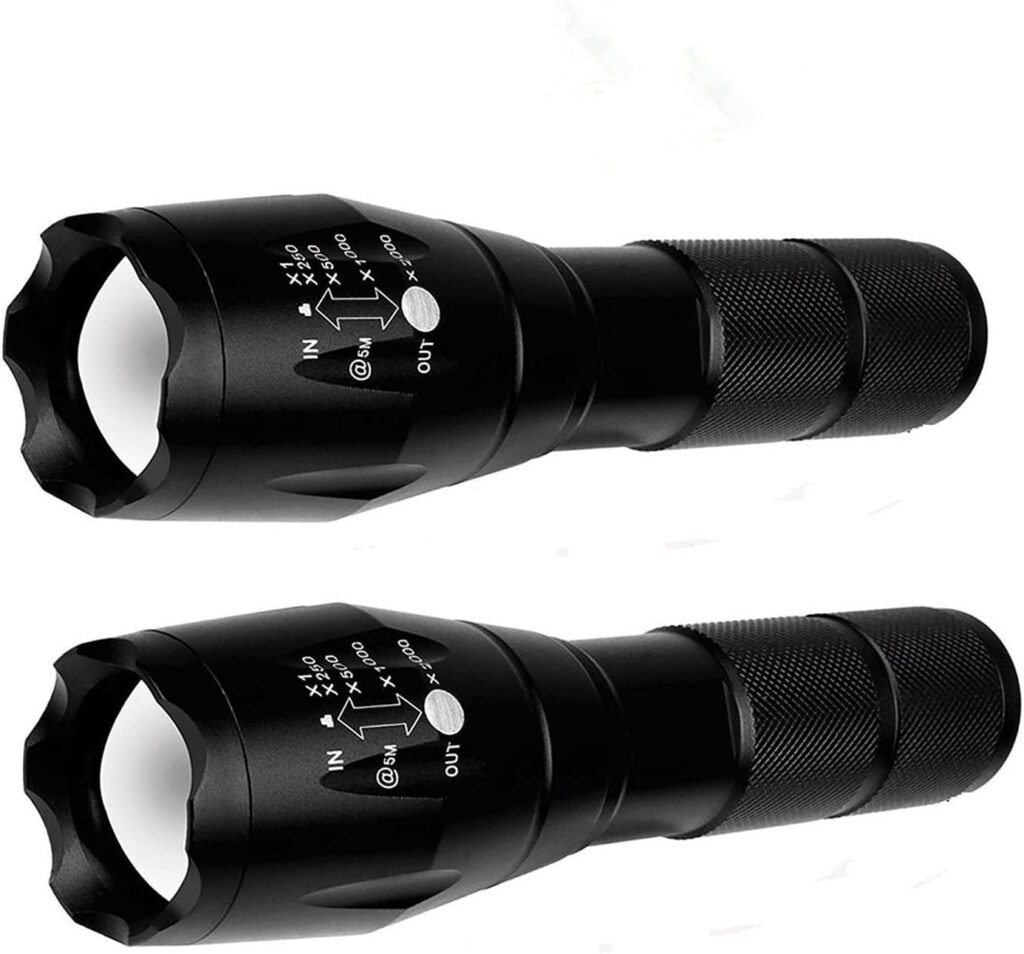 2 Pack Tactical Flashlights Torch, Military Grade 5 Modes 3000 High Lumens Led Waterproof Handheld Flashlight for Camping Biking Hiking Outdoor Home Emergency