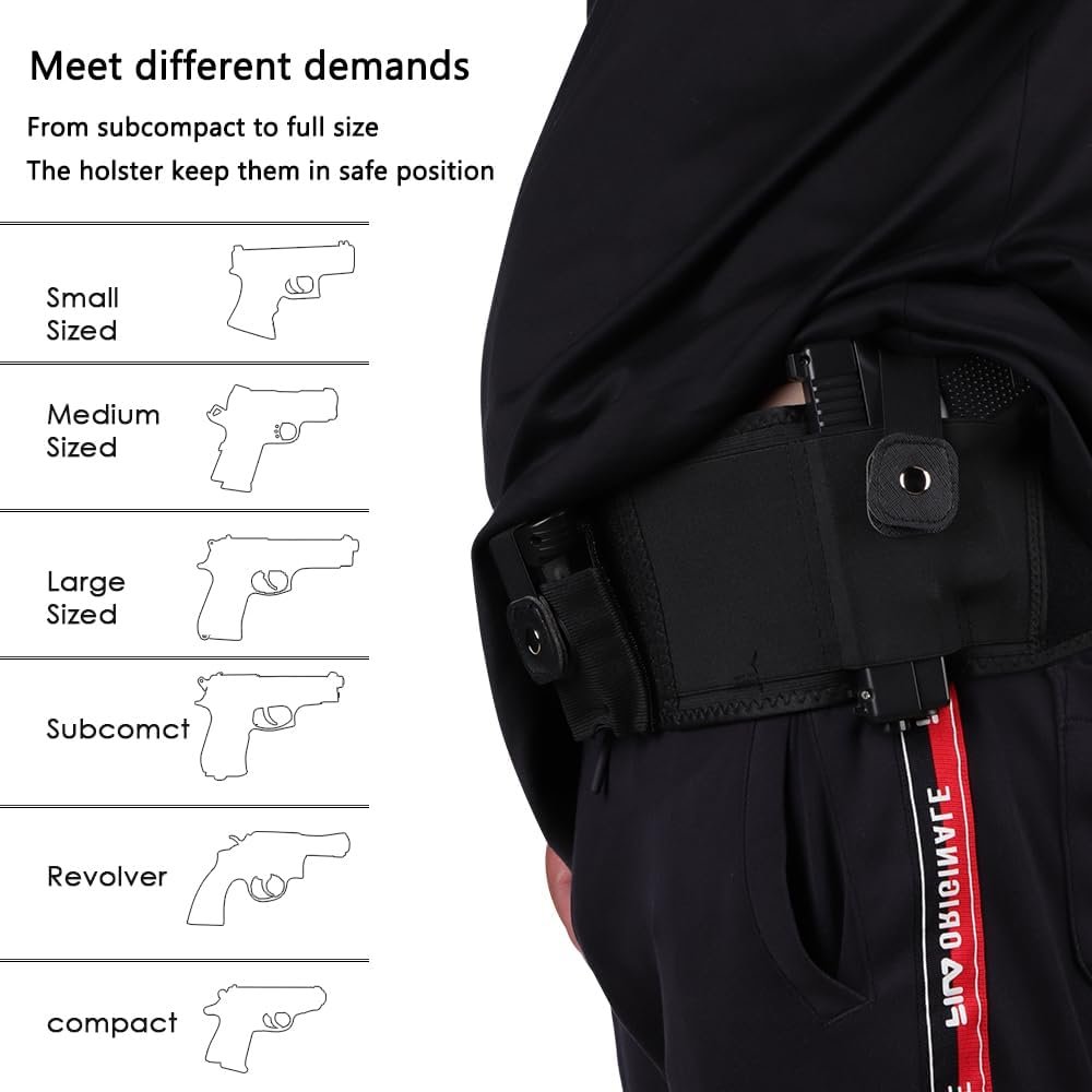 Belly Band Holster for Concealed Carry-Gun Holster for Women  Men Fits Glock, Smith Wesson, Taurus, Ruger, and More-Breathable Neoprene Waistband Holster for Most Pistols and Revolvers by Aomago