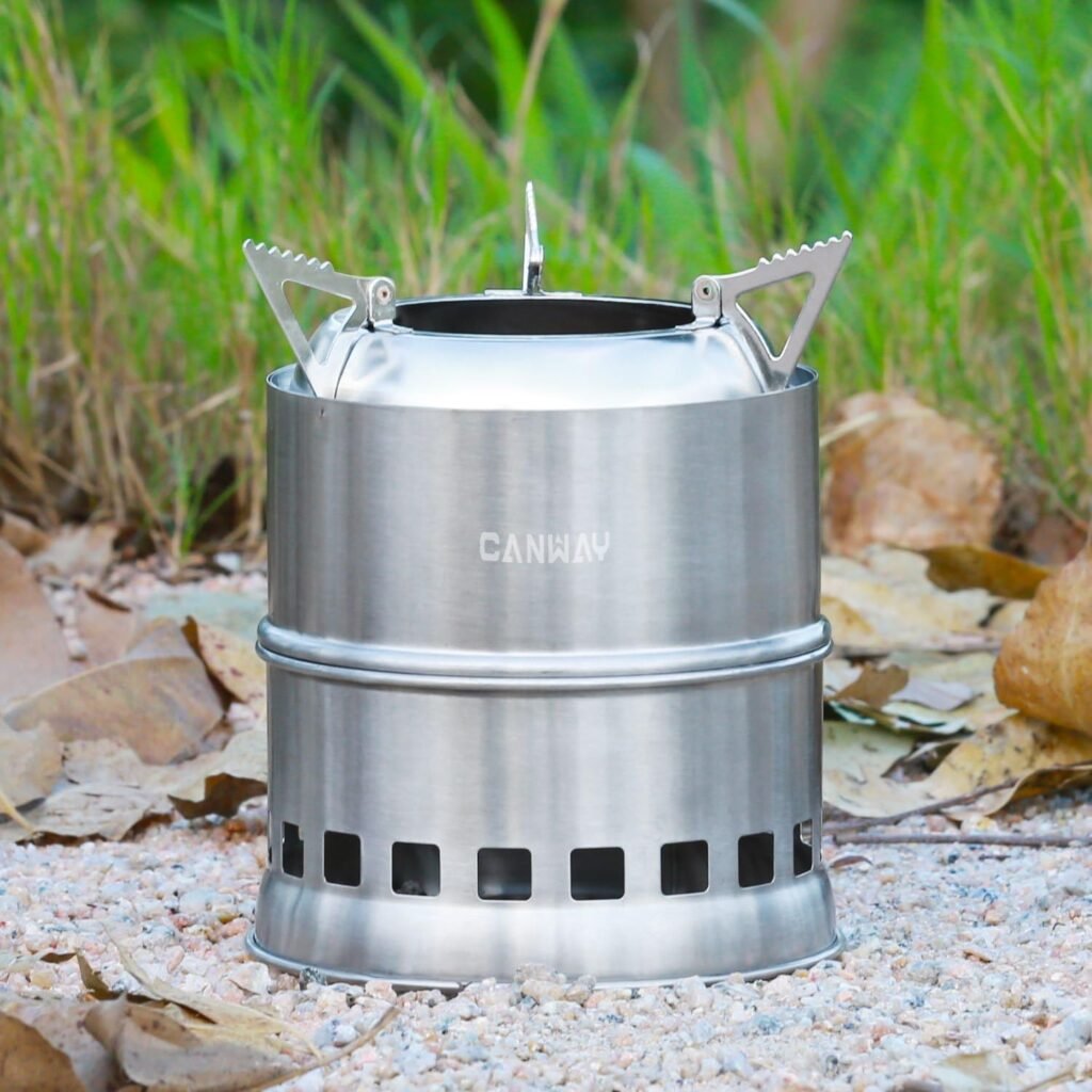 CANWAY Camping Stove , Portable Stainless Steel Wood Burning Survival Stove with Nylon Carry Bag for Outdoor Backpacking Hiking Traveling Picnic BBQ