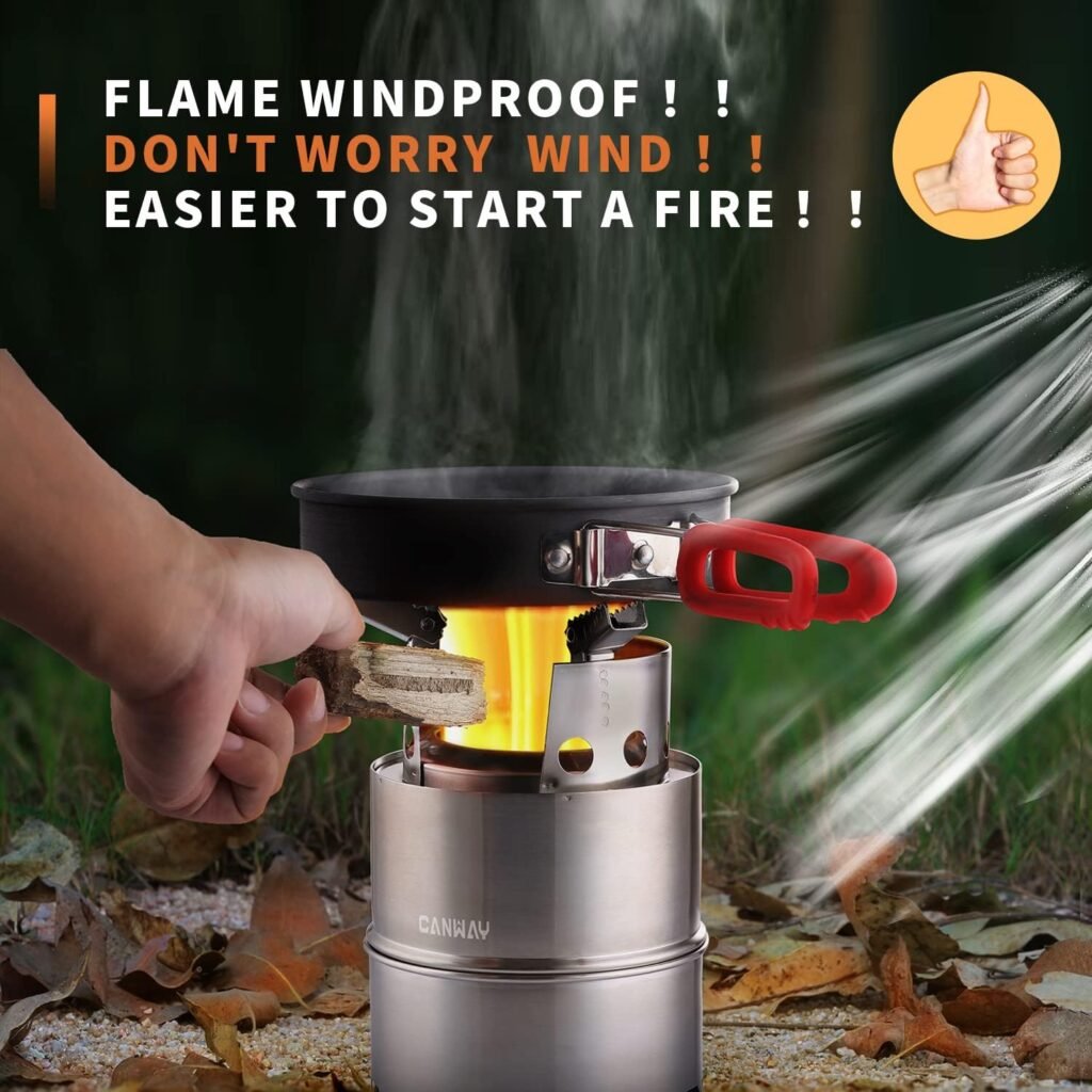 CANWAY Camping Stove , Portable Stainless Steel Wood Burning Survival Stove with Nylon Carry Bag for Outdoor Backpacking Hiking Traveling Picnic BBQ