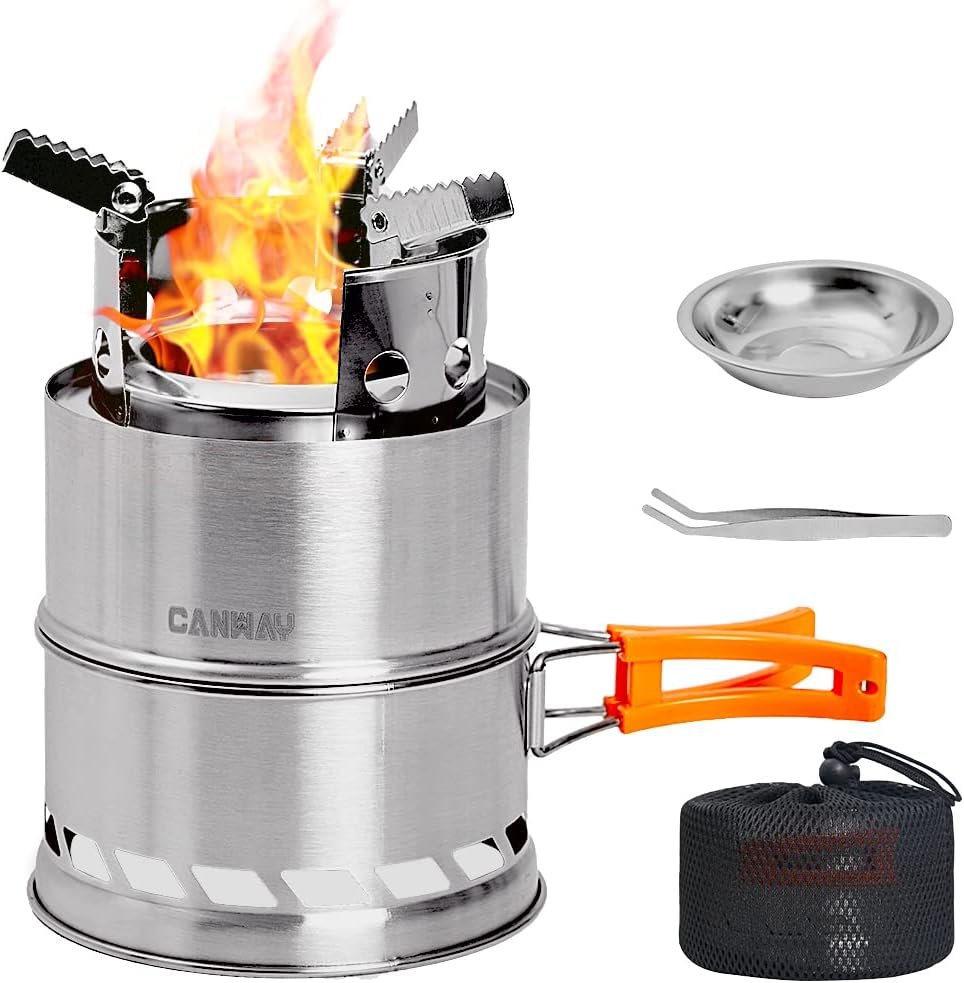 CANWAY Camping Stove , Portable Stainless Steel Wood Burning Survival Stove with Nylon Carry Bag for Outdoor Backpacking Hiking Traveling Picnic BBQ