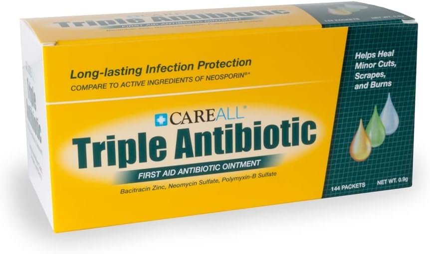 CareALL® Triple Antibiotic Ointment 0.9gr Pack of 144 Foil Packets, First Aid for Minor Scratches and Wounds and Prevents Infection, Compare to The Active Ingredients of Leading Brand.