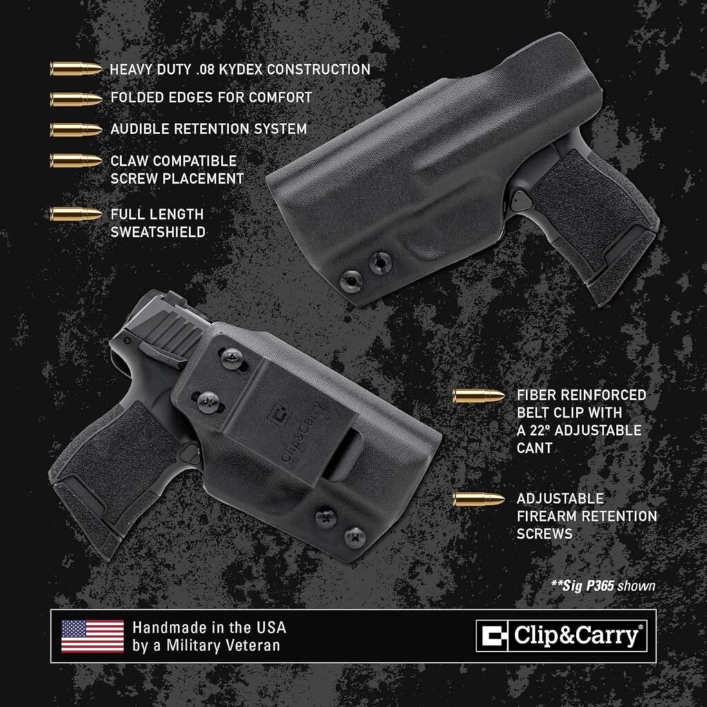 Clip  Carry IWB Kydex Holster for The Sig Sauer P365XL - Inside Waistband Concealed Carry - Audible Click Retention - Adjus. Cant - Claw Compatible - USA Veteran Made