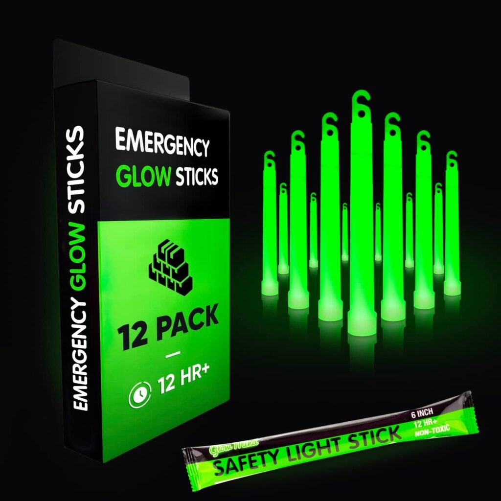 Emergency Glow Sticks with 12 Hours Duration, Individually Wrapped Industrial Grade Glowsticks for Survival Gear, Camping Lights, Power Outages and Military Use