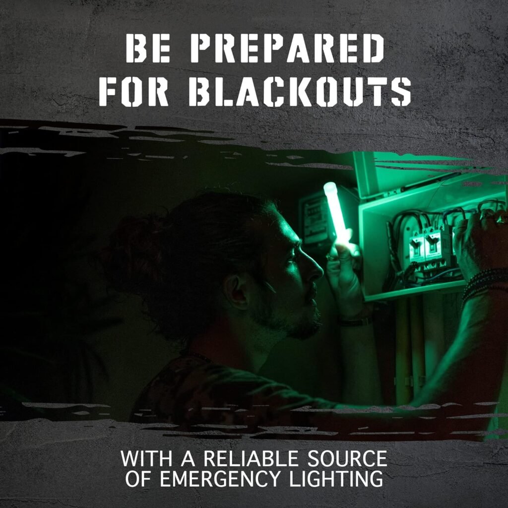 Emergency Glow Sticks with 12 Hours Duration, Individually Wrapped Industrial Grade Glowsticks for Survival Gear, Camping Lights, Power Outages and Military Use