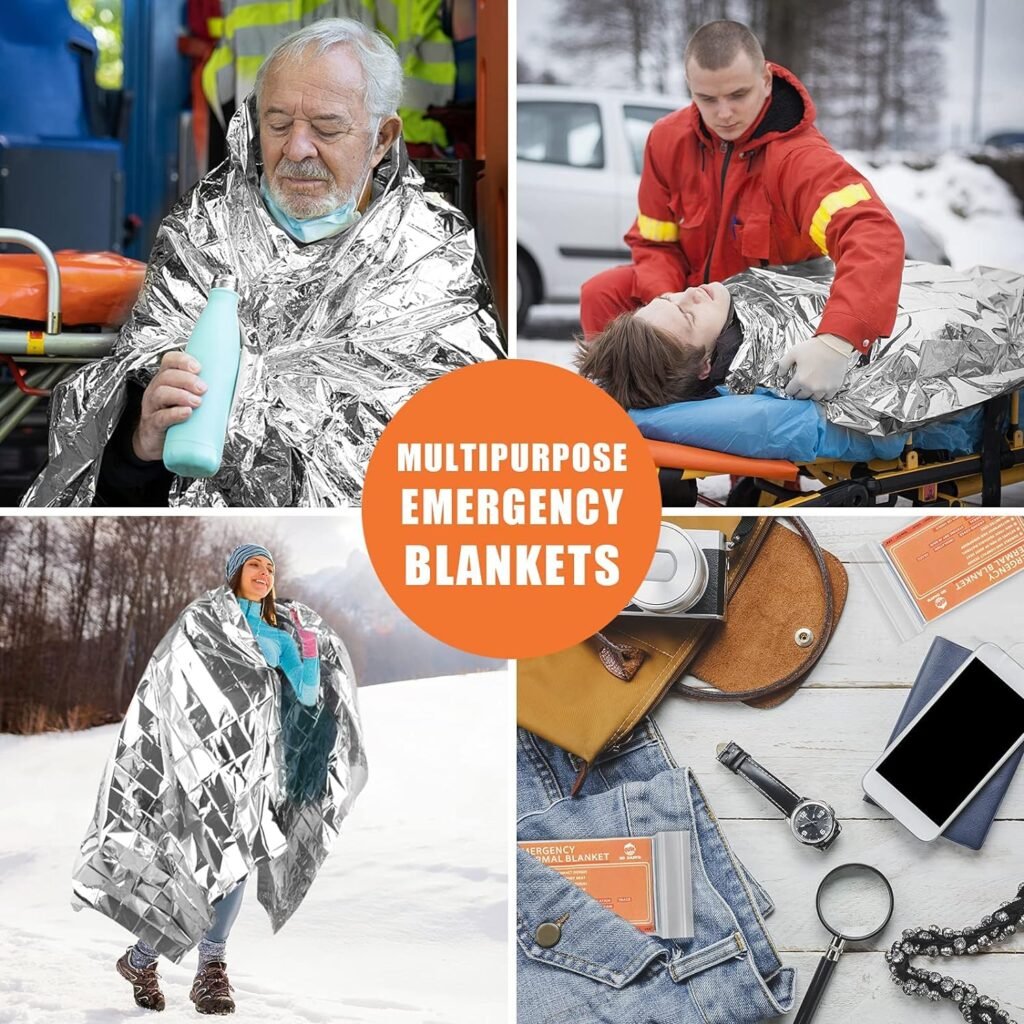 Emergency Mylar Thermal Blankets -Space Blanket Survival kit Camping Blanket (4-Pack). Perfect for Outdoors, Hiking, Survival, Bug Out Bag ，Marathons or First Aid 1