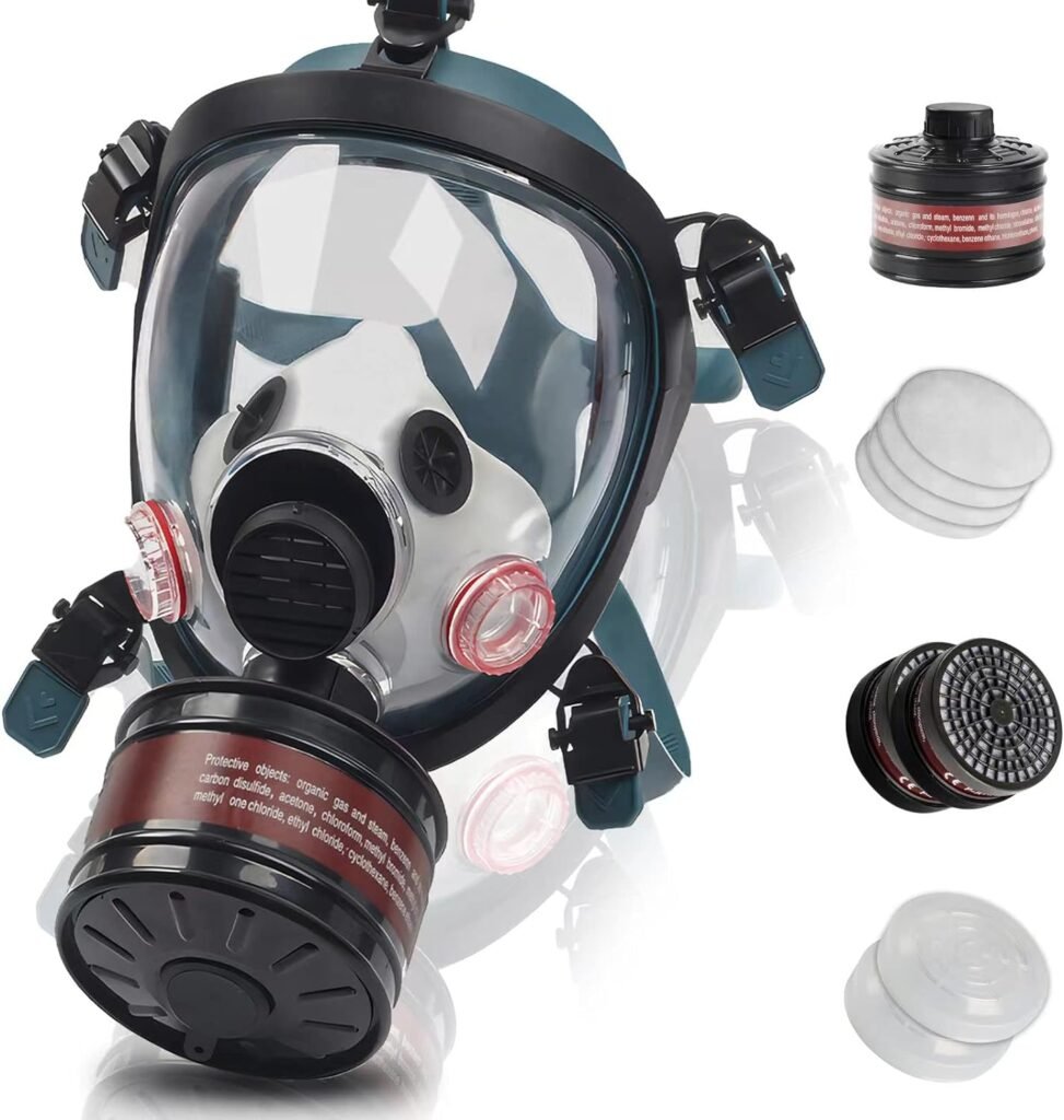 Gas Mask, Gas Masks Survival Nuclear and Chemical with 40mm Activated Carbon Filter, Tactical Full Face Respirator Mask for Gases, Dust, Vapors, Chemicals, Paint, Spray