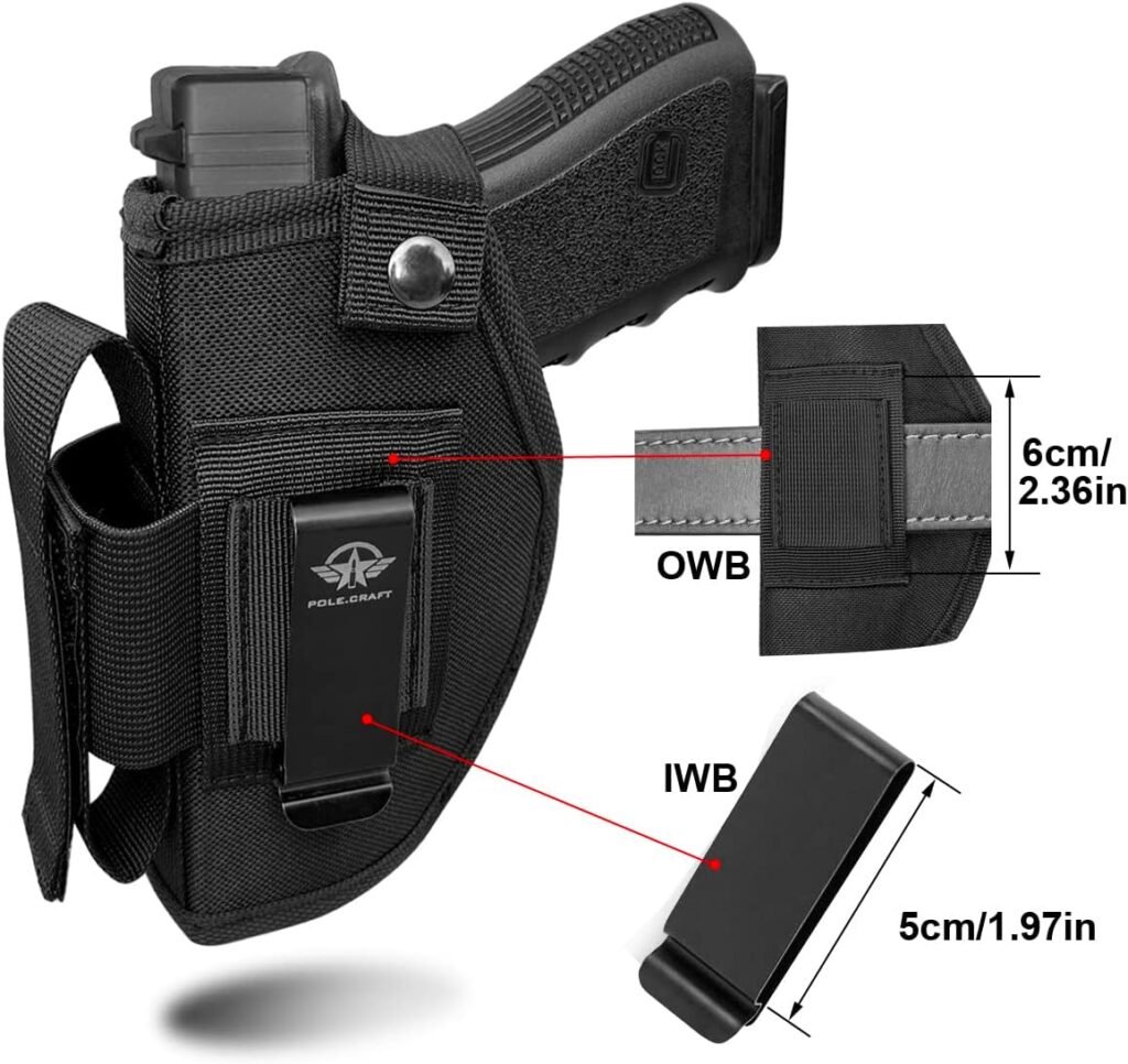 Gun Holsters IWB/OWB Pistol Holsters Fit: Glock 19 17 26 43 - Taurus G2C G3C - Sig Sauer P320 - Smith Wesson MP 9mm / 40 / 45 / 380 - Ruger Security-9 - Springfield Hellcat - Heckler Koch vp9 - Beretta 92 - KIMBER - Walther - Colt - 1911 ... For 3.1 - 5.0 Barrel Pistol Concealed Carry Outside Carry with Mag Pouch Right/Left