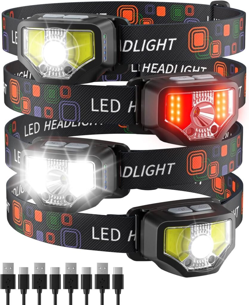 Headlamp Rechargeable 2PCS, 1200 Lumen Super Bright LED Flashlight with Motion Sensor for Adults and Kids- Camping Accessories Gear, Waterproof for Hiking, Running, Fishing, Cycling