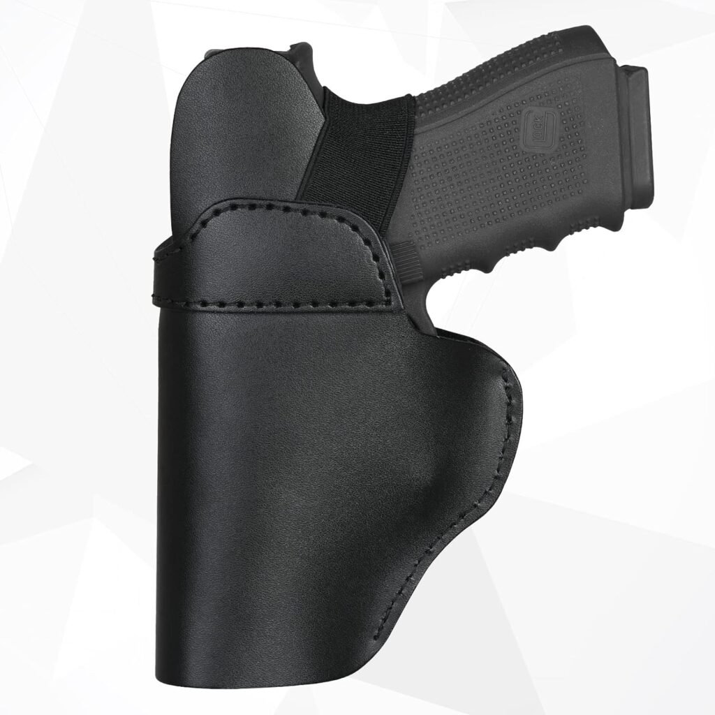 IWB Leather Holster, Genuine Leather Gun Holster for Glock 19/42/43X, Sig P365/P320/P220, Ruger LCP/LC9S/Security 9/Max 9, Taurus G2/G2C/G3C/GX4, Springfield Hellcat/XD, MP 9mm Shield and Similar Sized Handguns