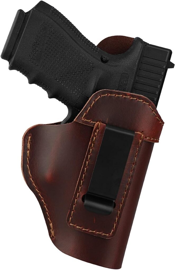 IWB Leather Holster, Genuine Leather Gun Holster for Glock 19/42/43X, Sig P365/P320/P220, Ruger LCP/LC9S/Security 9/Max 9, Taurus G2/G2C/G3C/GX4, Springfield Hellcat/XD, MP 9mm Shield and Similar Sized Handguns