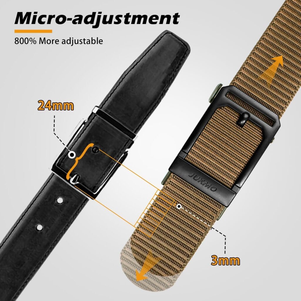 JUKMO Mens Ratchet Tactical Gun Belt, 1.5 Nylon Web Work Belt with Automatic Slide Buckle, Adjustable Trim to Fit