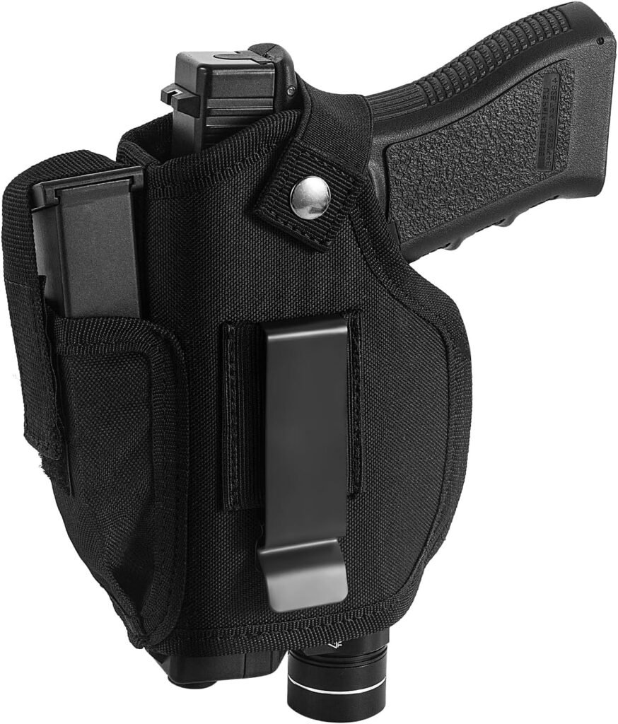 LandFoxtac Gun Holster with Laser/Light, IWB/OWB Concealed Carry Pistols Holster with Mag Pouch Fits Most 9mm 380 45ACP, Gun Holsters for Men and Women Left/Right Hand, for Glock, SW, Sig, and More