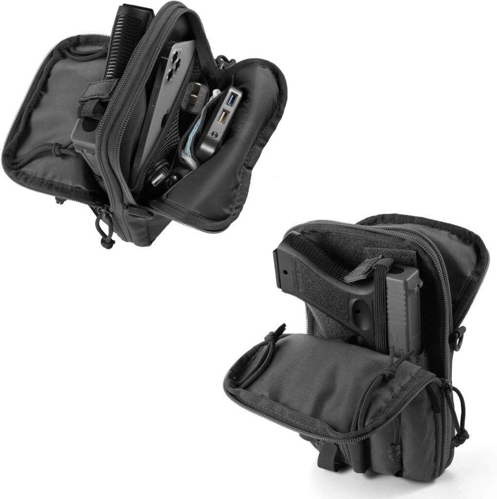 LarKoo Concealed Pistol Pouch Multipurpose Carry Gun Bag Waist Molle Bag Fanny Pack with Pistol Holster in 9 inch Length and Phone Belt Clip Holder for Less Than 7 inches Smartphone…