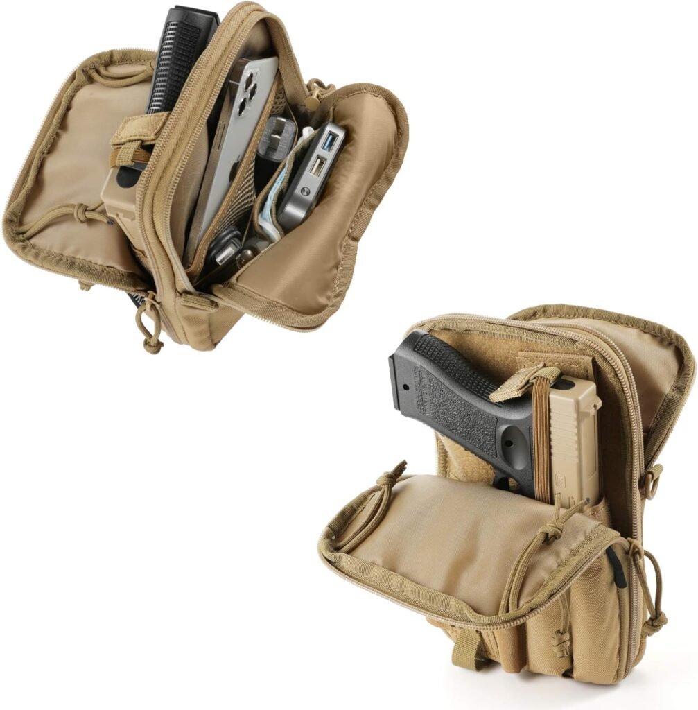 LarKoo Concealed Pistol Pouch Multipurpose Carry Gun Bag Waist Molle Bag Fanny Pack with Pistol Holster in 9 inch Length and Phone Belt Clip Holder for Less Than 7 inches Smartphone…