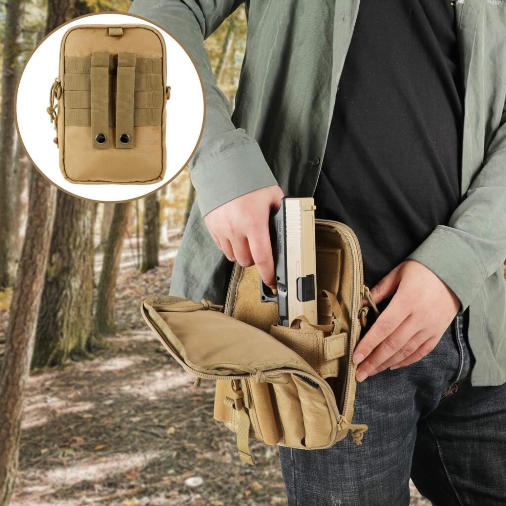 LarKoo Concealed Pistol Pouch Multipurpose Carry Gun Bag Waist Molle Bag Fanny Pack with Pistol Holster in 9 inch Length and Phone Belt Clip Holder for Less Than 7 inches Smartphone…