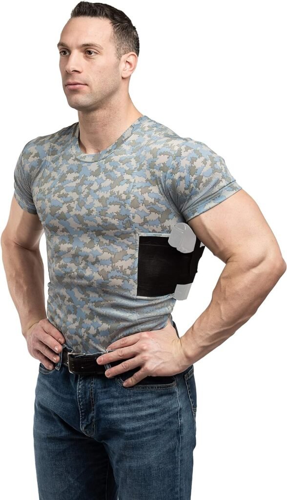 Men’s Pistol Holster Undershirt for CCW Concealed Carry, Crew Neck, All-Day-Comfort Easy Breathe Compression Fabric