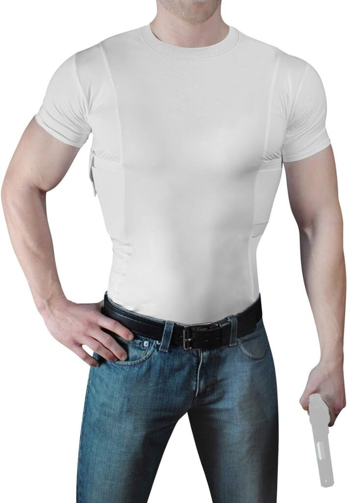 Men’s Pistol Holster Undershirt for CCW Concealed Carry, Crew Neck, All-Day-Comfort Easy Breathe Compression Fabric