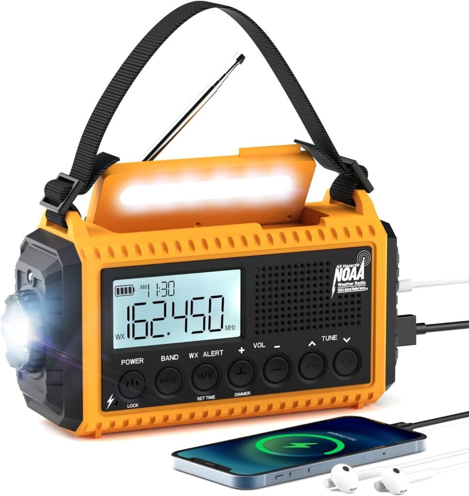 NOAA Weather Radio, Emergency Hand Crank Radio with Solar Charger, Portable Battery Operated AM FM Shortwave Radio with LED Flashlight, USB Charger, Earbud Jack, SOS Alert for Home Survival Hurricane