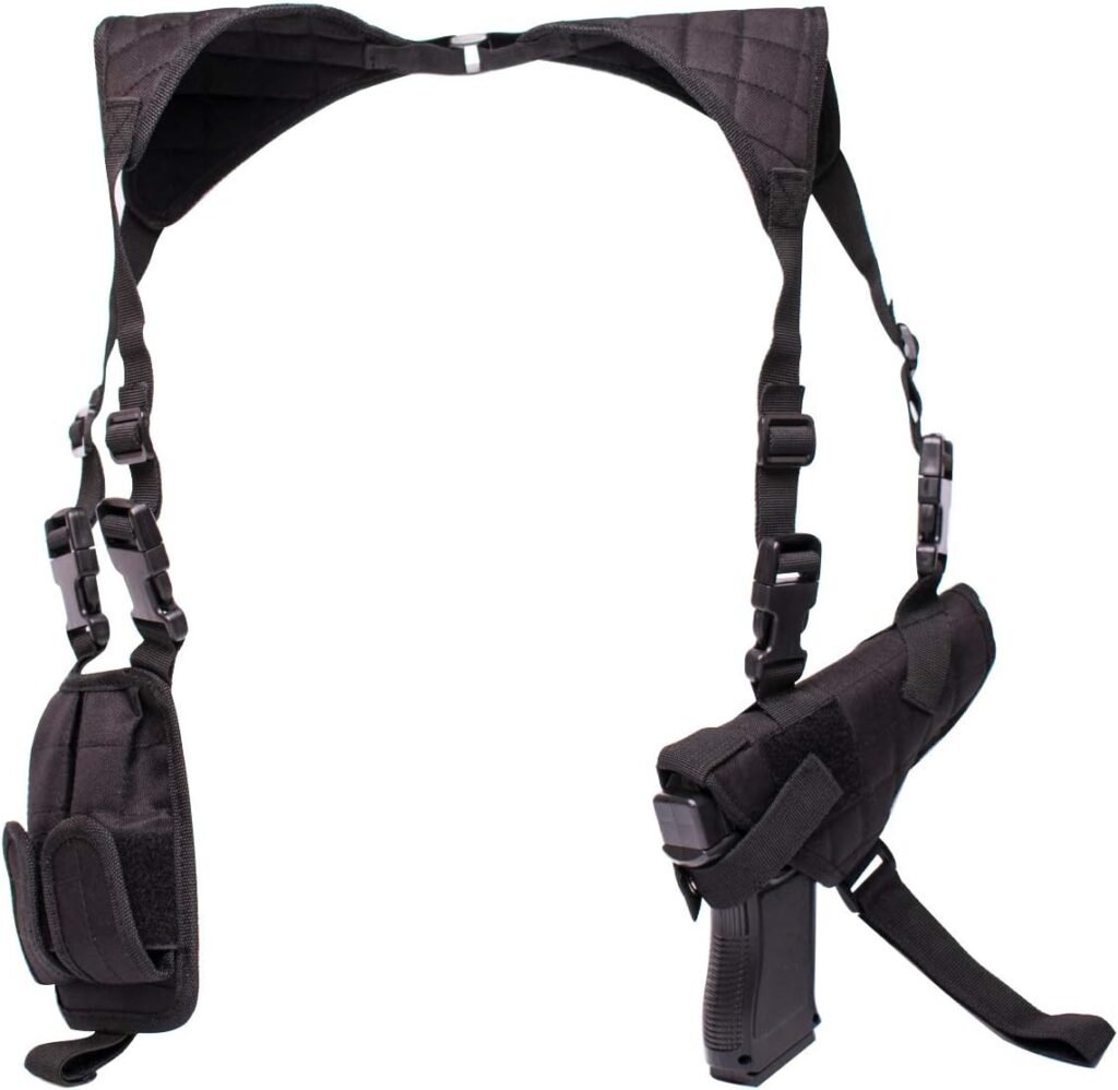 POYOLEE Shoulder Holster for Pistols, Adjustable Vertical Gun Holster with Double Magazine Pouch, Universal Concealed Carry Holster Fits Compact to Large Handguns