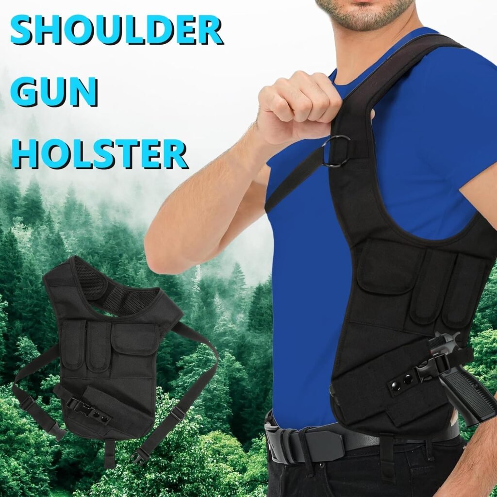 Pull Shoulder Holster with 3 Storage Pocket,Daily Concealed Carry Adjustable Vertical Shoulder Holster,Universal Shoulder Bag-Prepare EDC CigarettePouch for Outdoor Hiking Hunting Guard Accessory