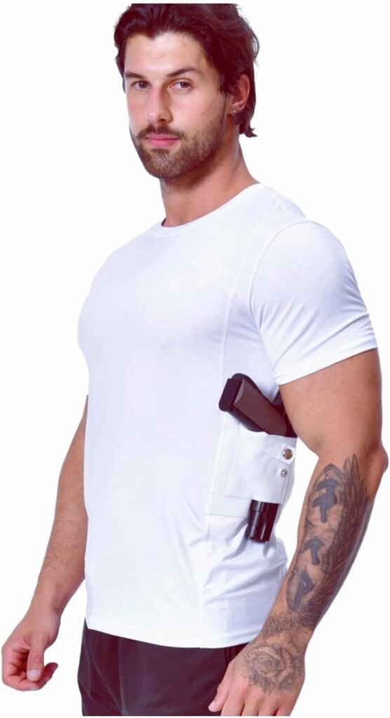 Quick Draw Men Conceal Carry Holster Shirt Stretch Tight CCW Tactical T-Shirts