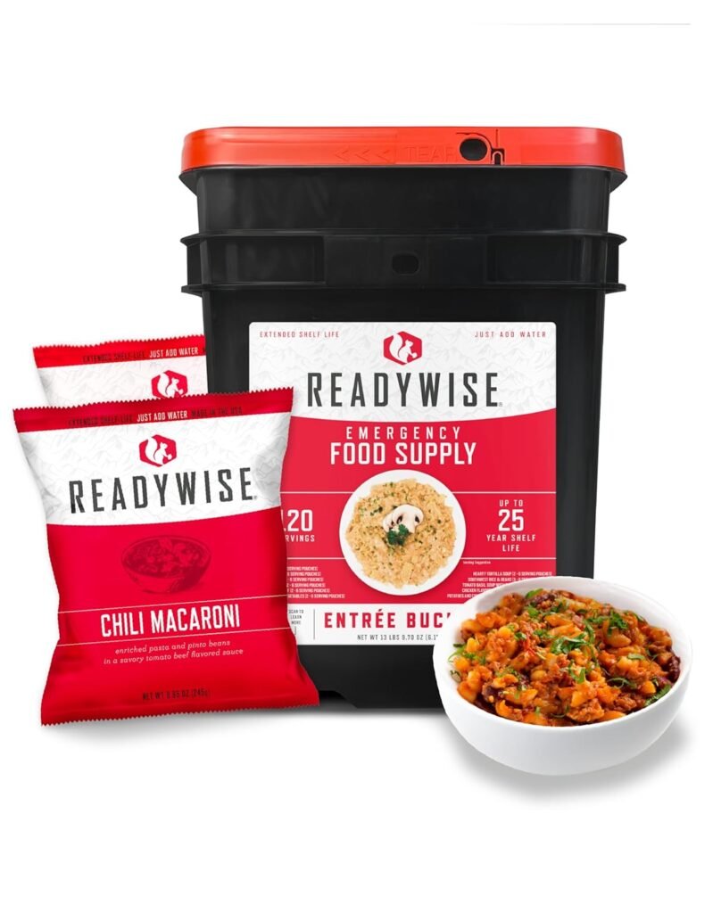 READYWISE - Emergency Food Supply Bucket, 120 Servings, MRE Meal Food Supply, Premade, Freeze Dried Survival Food for Hiking, Adventure  Camping Essentials, Individually Packaged, 25 Year Shelf Life