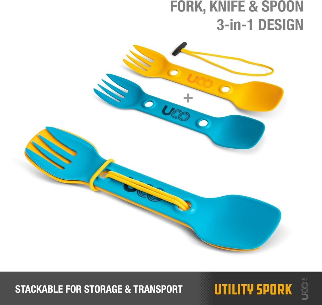 UCO Utility Spork 3-in-1 Combo Spoon-Fork-Knife Utensil, 2-Pack, Gold/Sky Blue