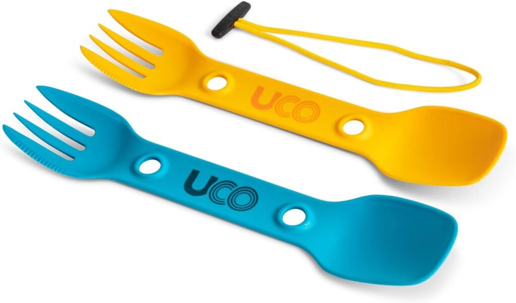 UCO Utility Spork 3-in-1 Combo Spoon-Fork-Knife Utensil, 2-Pack, Gold/Sky Blue