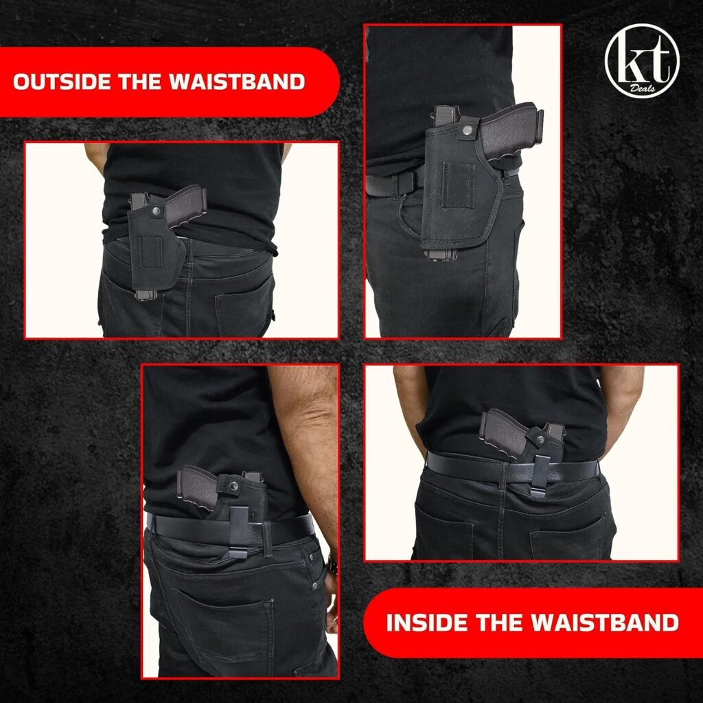 Universal Gun Holster for Men  Women, IWB/OWB Waist Belt Pistol Holster for Glock 380 9mm Gun Holster for Concealed Carry Handgun Right/Left Hand Draw