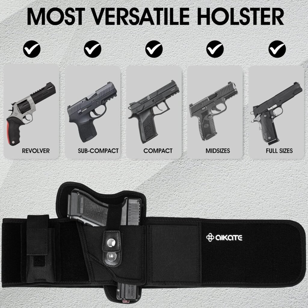 Upgraded Belly Band Holster for Concealed Carry, Deep Concealment Gun Holster for Women/Men, Waist Holsters Fits for Glock 19, 17, 26, 43, Sig P365, Taurus G2C, Ruger, SW MP Shield 9MM Most Pistols