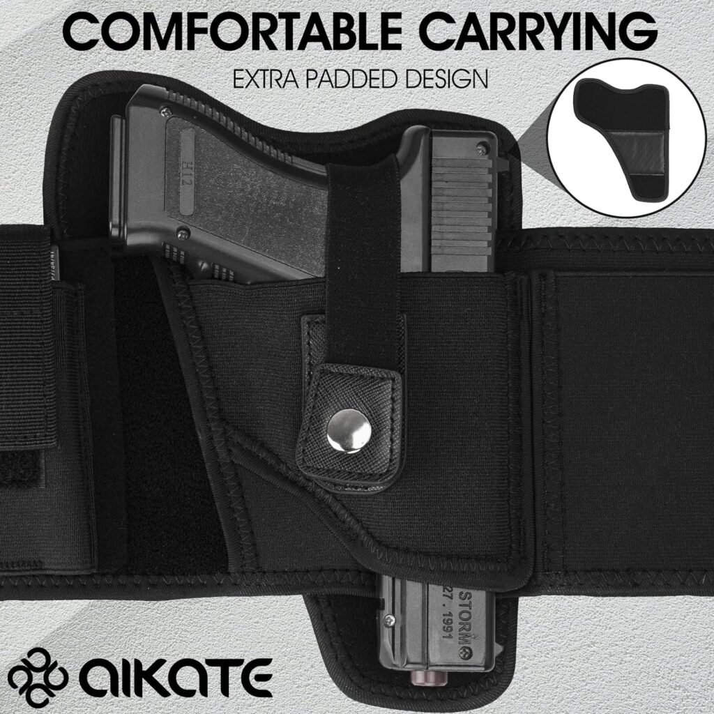 Upgraded Belly Band Holster for Concealed Carry, Deep Concealment Gun Holster for Women/Men, Waist Holsters Fits for Glock 19, 17, 26, 43, Sig P365, Taurus G2C, Ruger, SW MP Shield 9MM Most Pistols