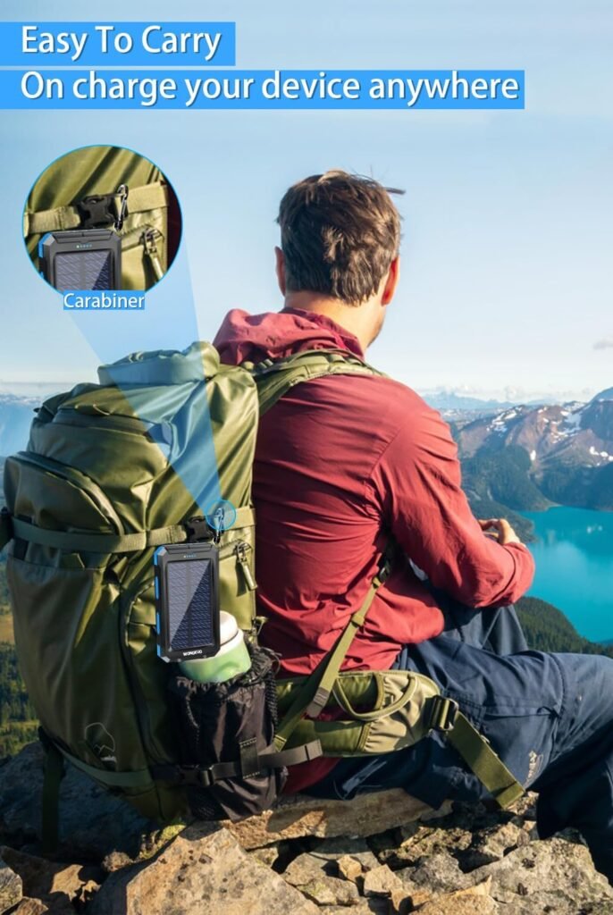 WONGKUO Solar Charger Power Bank - 𝟮𝟬𝟮𝟰 𝙐𝙥𝙜𝙧𝙖𝙙𝙚 36,800mAh Portable Solar Phone Charger, QC3.0 Fast Charger with LED Flashlight, IP65 Waterproof Power Bank Perfect for Outdoor Camping Hiking