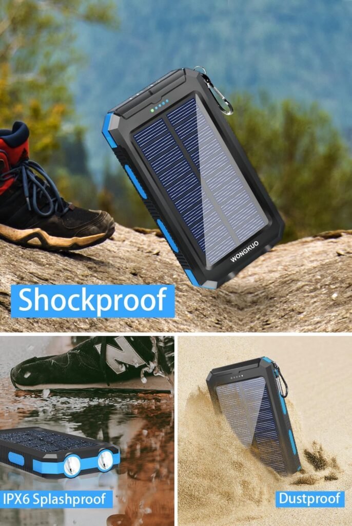 WONGKUO Solar Charger Power Bank - 𝟮𝟬𝟮𝟰 𝙐𝙥𝙜𝙧𝙖𝙙𝙚 36,800mAh Portable Solar Phone Charger, QC3.0 Fast Charger with LED Flashlight, IP65 Waterproof Power Bank Perfect for Outdoor Camping Hiking