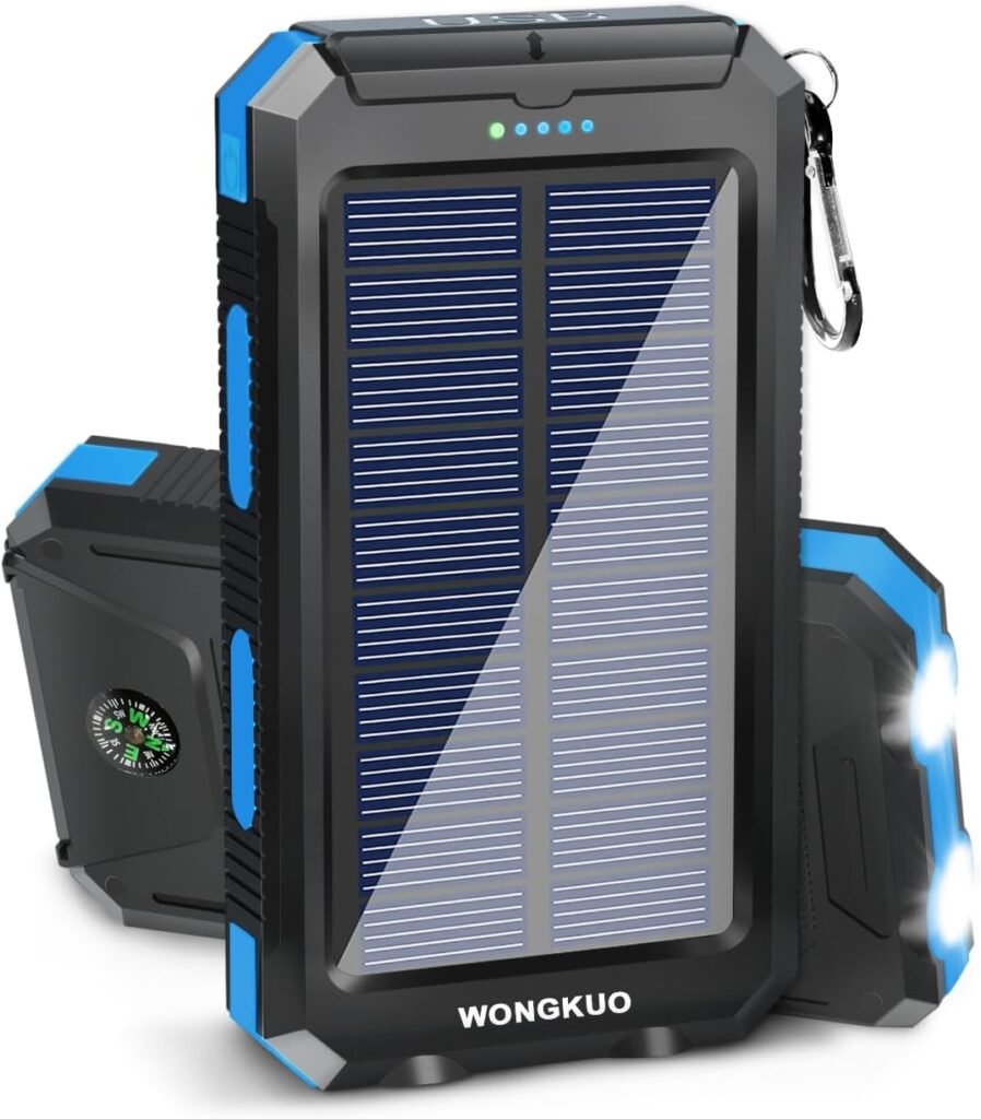 WONGKUO Solar Charger Power Bank - 𝟮𝟬𝟮𝟰 𝙐𝙥𝙜𝙧𝙖𝙙𝙚 36,800mAh Portable Solar Phone Charger, QC3.0 Fast Charger with LED Flashlight, IP65 Waterproof Power Bank Perfect for Outdoor Camping Hiking